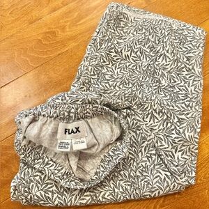 FLAX Cropped Linen Elastic Waist Pants Grey Leaf Print Size Small